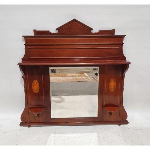 1375 - Victorian mahogany overmantel mirror in mahogany frame with shelves, 115cm x 122cm