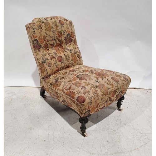 1379 - Early Victorian low nursing chair with upholstered seat and back, ebonised and turned front legs to ... 