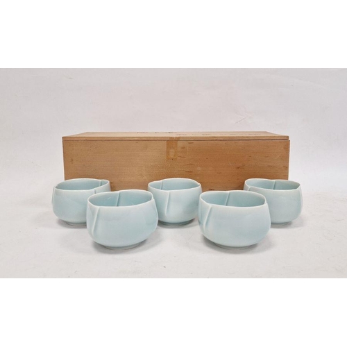 138 - Set of five Kaiji Tsukamoto (1912-1990) pale celadon ground porcelain teabowls (5)