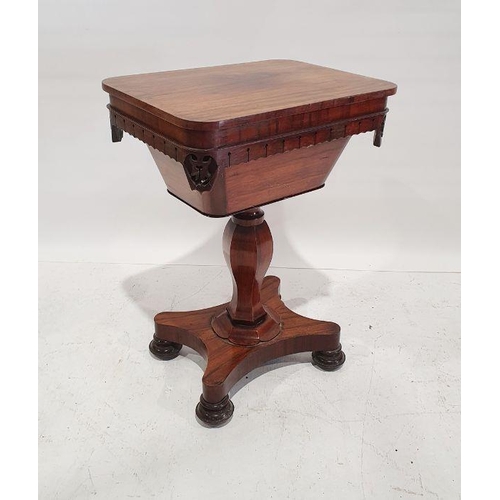 1380 - Victorian rosewood worktable, the rectangular top with rounded corners, opening to reveal part fitte... 