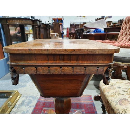 1380 - Victorian rosewood worktable, the rectangular top with rounded corners, opening to reveal part fitte... 