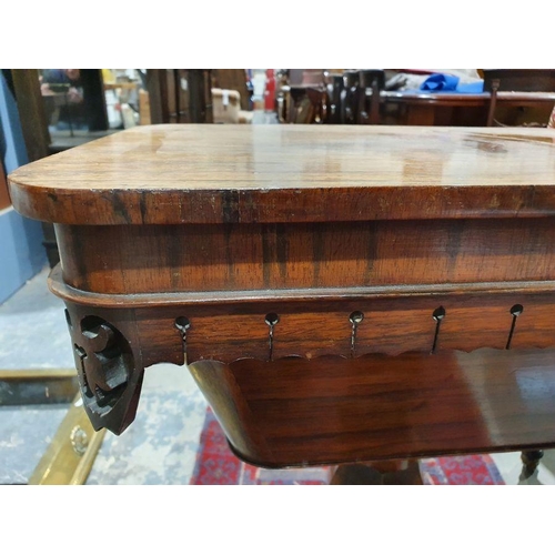 1380 - Victorian rosewood worktable, the rectangular top with rounded corners, opening to reveal part fitte... 