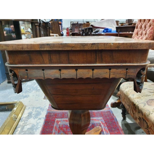 1380 - Victorian rosewood worktable, the rectangular top with rounded corners, opening to reveal part fitte... 