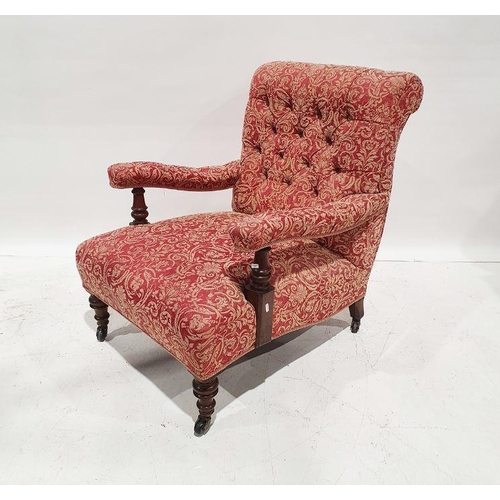 1381 - Late Victorian, in the manner of Howard & Sons of London, open armchair with button-back upholstered... 