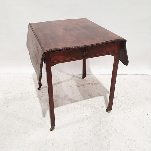 1384 - Georgian mahogany pembroke table, the serpentine top with rope carved edge, single drawer, on square... 