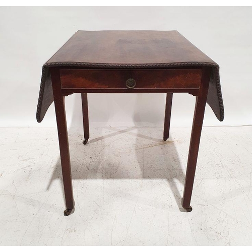 1384 - Georgian mahogany pembroke table, the serpentine top with rope carved edge, single drawer, on square... 