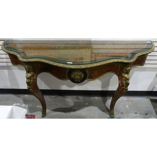 1394 - 19th century boullework console table with tortoiseshell and brass inlay top to the serpentine front... 