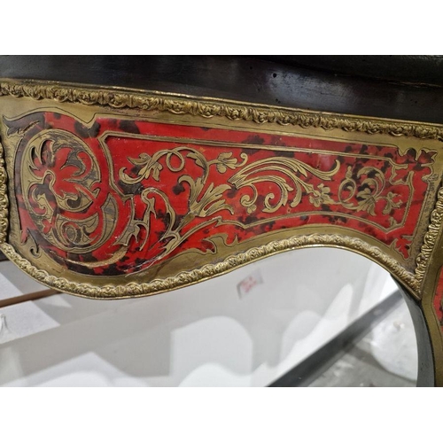 1394 - 19th century boullework console table with tortoiseshell and brass inlay top to the serpentine front... 