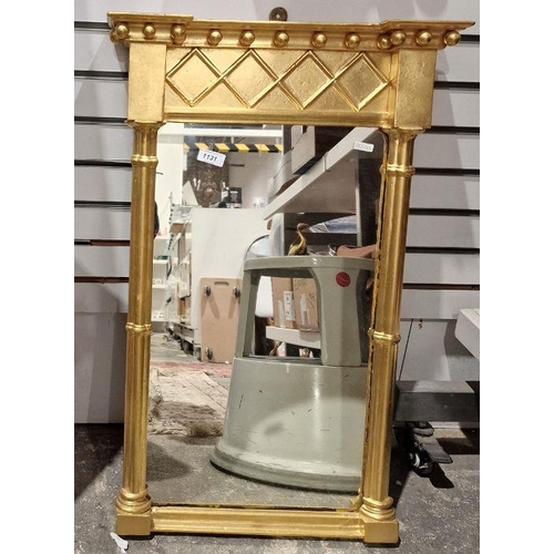 1399 - 19th century century-style pier glass mirror with gold-coloured frame with ball decoration, rectangu... 