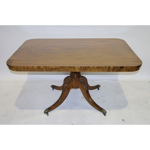 1400 - Georgian-style mahogany tilt-top table, the rectangular top with rounded corners, on turned column t... 