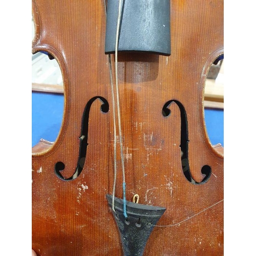 173 - Vintage violin (59 cm) in case, with Richard Peat label, with bow and accompanying photograph