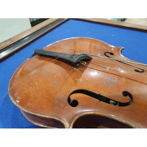 173 - Vintage violin (59 cm) in case, with Richard Peat label, with bow and accompanying photograph