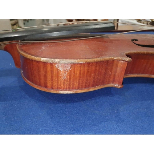 173 - Vintage violin (59 cm) in case, with Richard Peat label, with bow and accompanying photograph