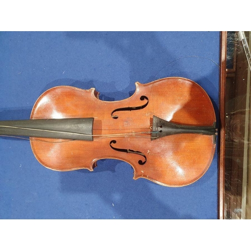 173 - Vintage violin (59 cm) in case, with Richard Peat label, with bow and accompanying photograph