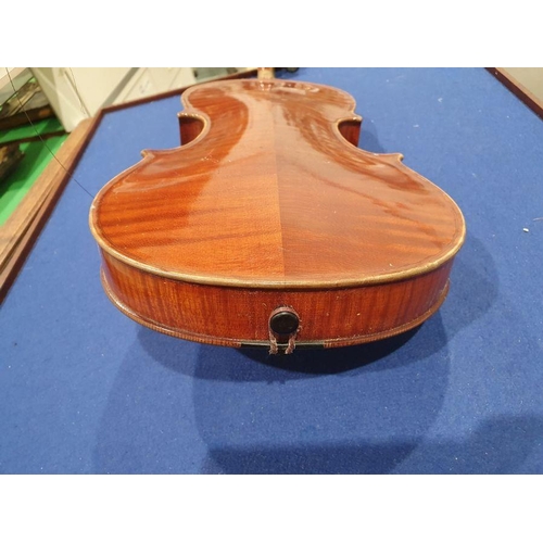 173 - Vintage violin (59 cm) in case, with Richard Peat label, with bow and accompanying photograph