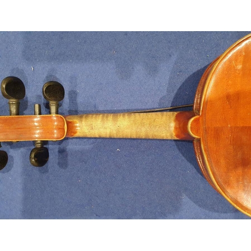 173 - Vintage violin (59 cm) in case, with Richard Peat label, with bow and accompanying photograph