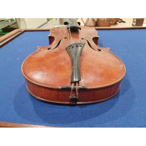 173 - Vintage violin (59 cm) in case, with Richard Peat label, with bow and accompanying photograph