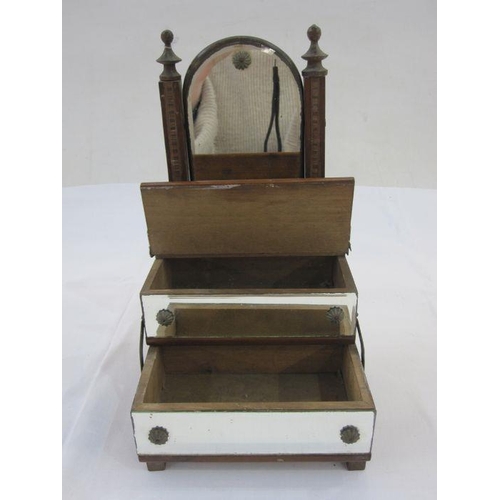 174a - Vintage miniature dressing table mirrored jewellery box, the arched-top bevel plate mirror on parque... 