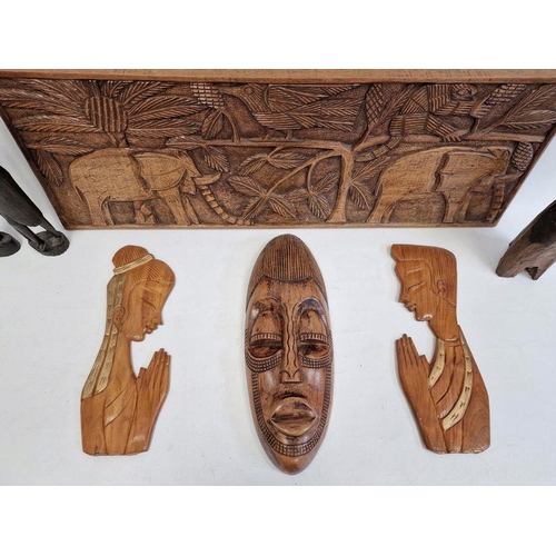 176 - African-style carved wood figures (36.5 cm), mask and panel (6)