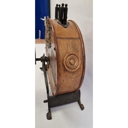 186 - Oak and iron knife shapener/polisher marked '190 High Holborn, London', Kents patent with brass plaq... 