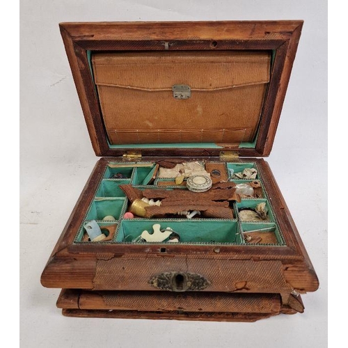 190 - Sewing case and quantity of sewing related items to include thimbles, spindles, in leather covered p... 