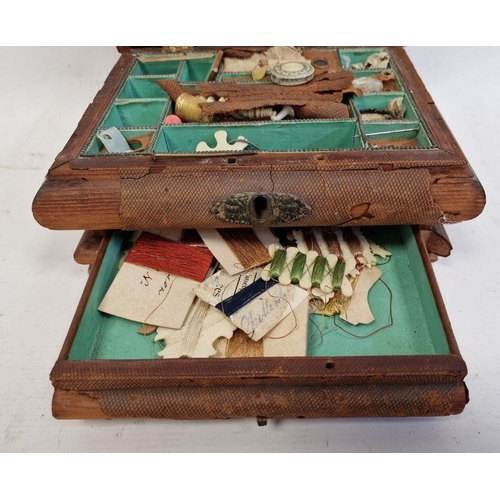 190 - Sewing case and quantity of sewing related items to include thimbles, spindles, in leather covered p... 