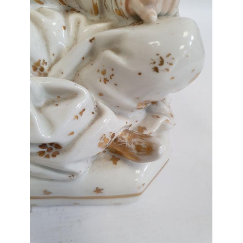 25 - Pair Continental porcelain scent bottle candle holders each of seated figure of an Eastern couple, e... 