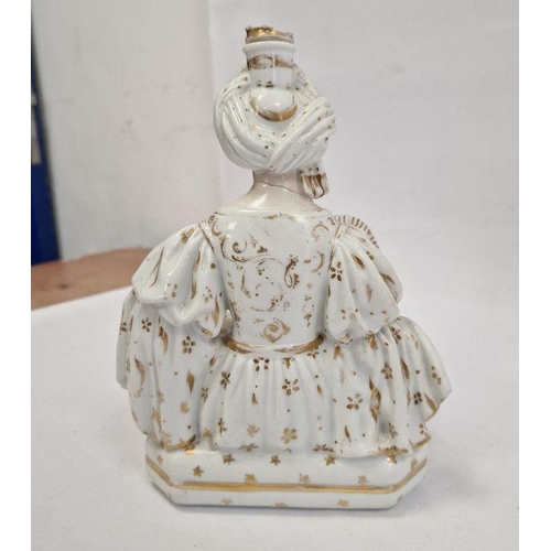 25 - Pair Continental porcelain scent bottle candle holders each of seated figure of an Eastern couple, e... 