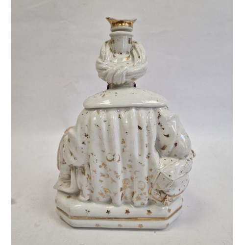 25 - Pair Continental porcelain scent bottle candle holders each of seated figure of an Eastern couple, e... 