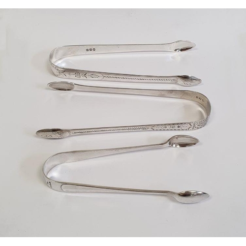254 - Three silver sugar tongs to include George III sugar nips, London 1807 by Samuel Godbehere, Edward W... 