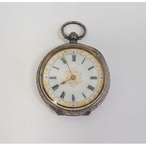 262 - Lady's silver open-faced fob watch in engraved case and inscribed 'Ford & Galloway, Birmingham' to i... 