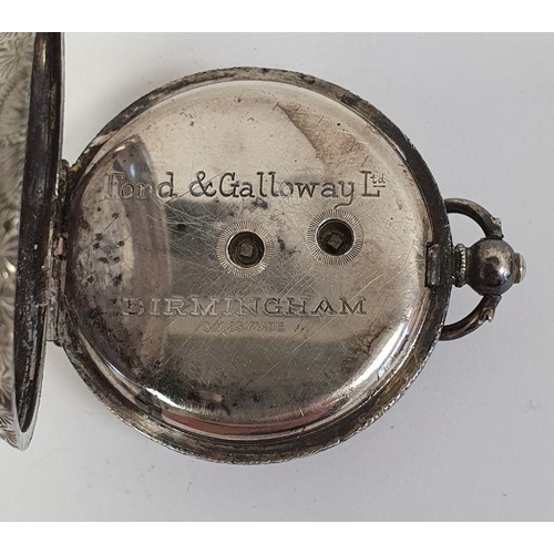 262 - Lady's silver open-faced fob watch in engraved case and inscribed 'Ford & Galloway, Birmingham' to i... 