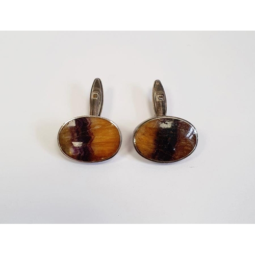 279 - Pair of silver-backed gent's cufflinks with polished stone, possibly bluejohn