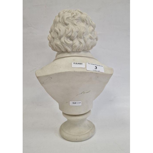 3 - Parian porcelain bust of Beethoven on socle base, 29cm high