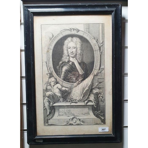 307 - After Godfrey Kneller
 Engraving 
 J. Houbraken Charles Mordaunt, Earl of Peterborough, 36cm x 22cm