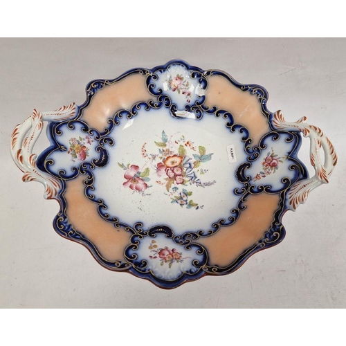 31 - Victorian glazed earthenware comport decorated with sprays of flowers and having pair foliate moulde... 