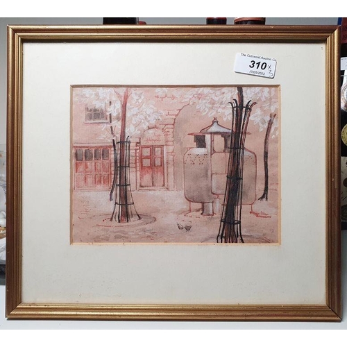 310 - 20th century school
 Watercolour
 Street scene, unsigned, with inscription verso 