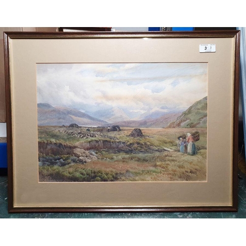 313 - Charles James Adams (1859-1931)
 Watercolour
 Figures on moor, signed lower left and dated 1890, 26.... 