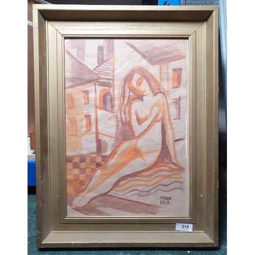 315 - Bela Kadar (1877-1956)
 Watercolour 
 Study of a nude, signed lower right, bears label verso, 37.5cm... 