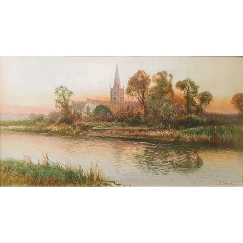 318 - Daniel Sherrin (British, 1868-1940)   

Pair of watercolours  River scenes with churches, signed low... 