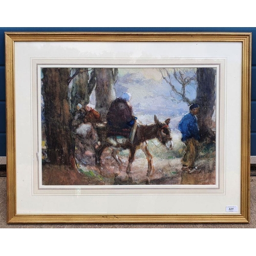 321 - Attributed to Margaret Theyre (1897-1977) 
 Watercolour
 Figure on donkey in woodland, signed lower ... 