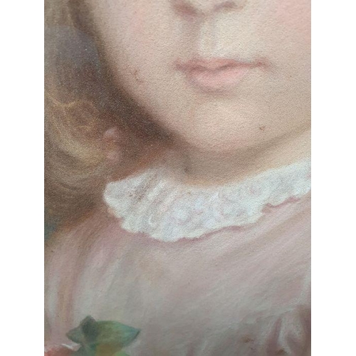 323 - Edward Tayler (1828-1906)
 Pastel
 Girl in pink dress holding rose, signed and dated 1889 lower righ... 