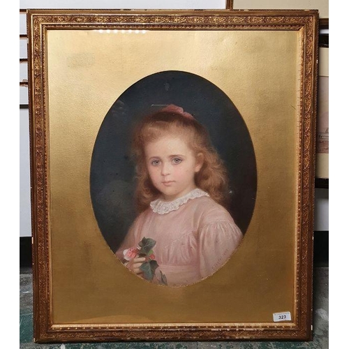 323 - Edward Tayler (1828-1906)
 Pastel
 Girl in pink dress holding rose, signed and dated 1889 lower righ... 