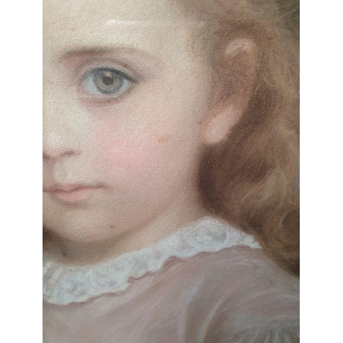 323 - Edward Tayler (1828-1906)
 Pastel
 Girl in pink dress holding rose, signed and dated 1889 lower righ... 