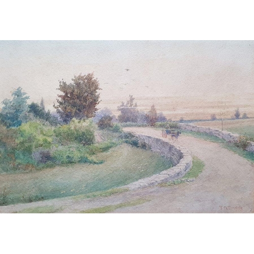 326 - Thomas Nicholson Tyndale (1860-1930)
 Watercolour
 Donkey and trap on road, signed lower right, 17cm... 