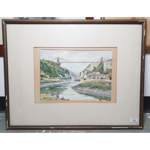 334 - Ernest Andrews (1896-1977) (Bristol Savage Club) 
 Watercolour
 Clifton Suspension Bridge, signed lo... 