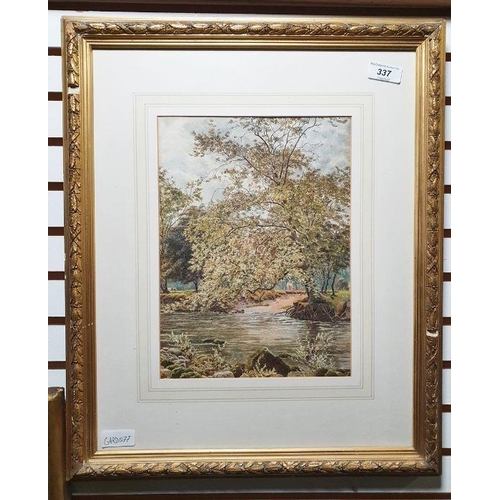 337 - Alice E De Maine (19th century)
 Watercolour
 Tree by river, initialled lower, 27.5cm x 20cm