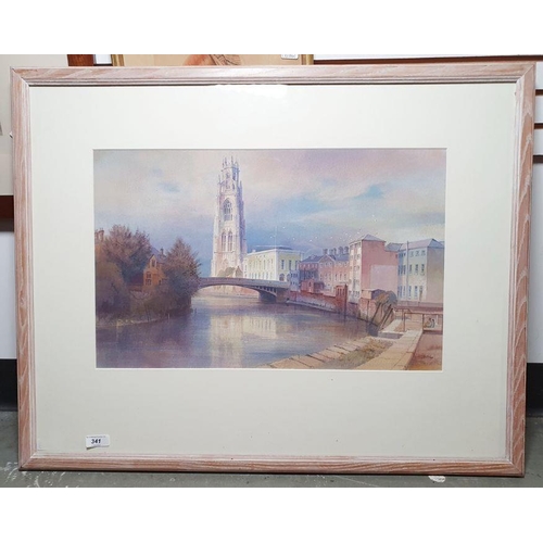 341 - Kenneth Jack (Australian, 1924-2006)
 Watercolour
 Boston, Lincolnshire and bridge over river, signe... 