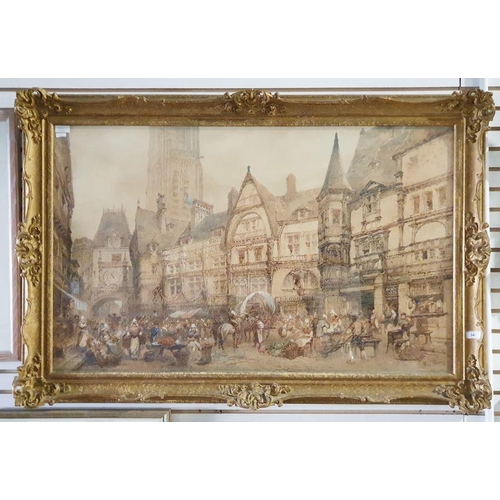 342 - Paul Marny (1829-1914)
 Watercolour
 Town scene 'Rouen', signed lower right, 59.5cm x 97cm