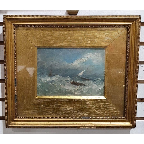 357 - Late 19th/early 20th century school
 Oil on panel
 Boat in choppy seas, unsigned, 12cm x 17cm